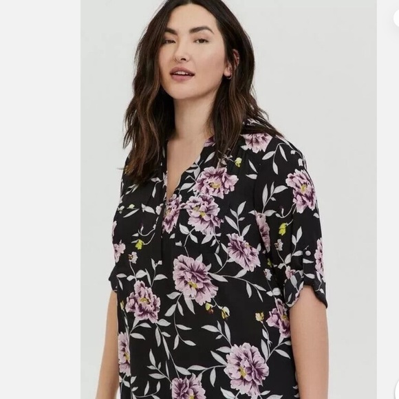 torrid Tops - TORRID SIZE 00 10 M HARPER GEORGETTE PULLOVER 3/4 SLEEVE TUNIC BLOUSE FLORAL